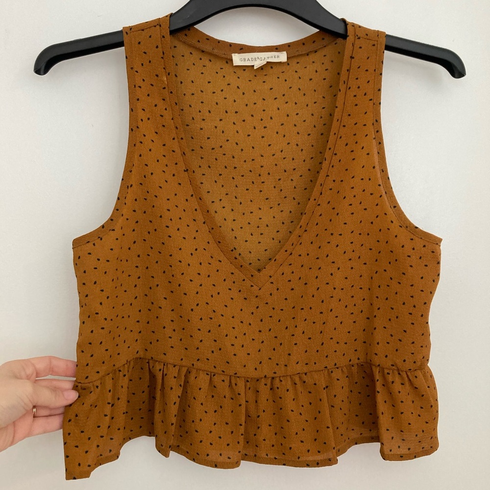Grade & Gather Mustard Yellow Peplum Blouse, Size Small